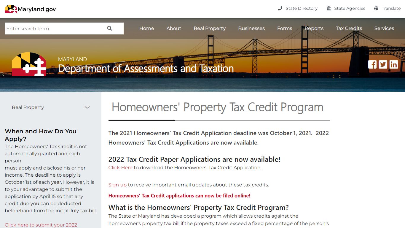 Homeowners' Property Tax Credit Program - Maryland Department of ...